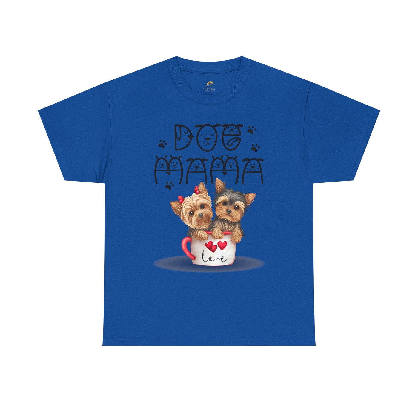 Blue Dog Mama Unisex Tee with playful puppy print, perfect for dog lovers and pet parents.