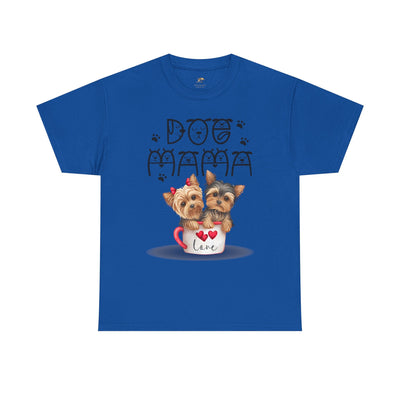 Blue Dog Mama Unisex Tee with playful puppy print, perfect for dog lovers and pet parents.