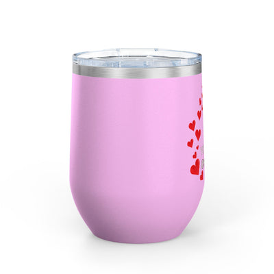 Positive affirmation wine tumbler, 12oz, pink stainless steel with hearts, insulated and leak-proof.