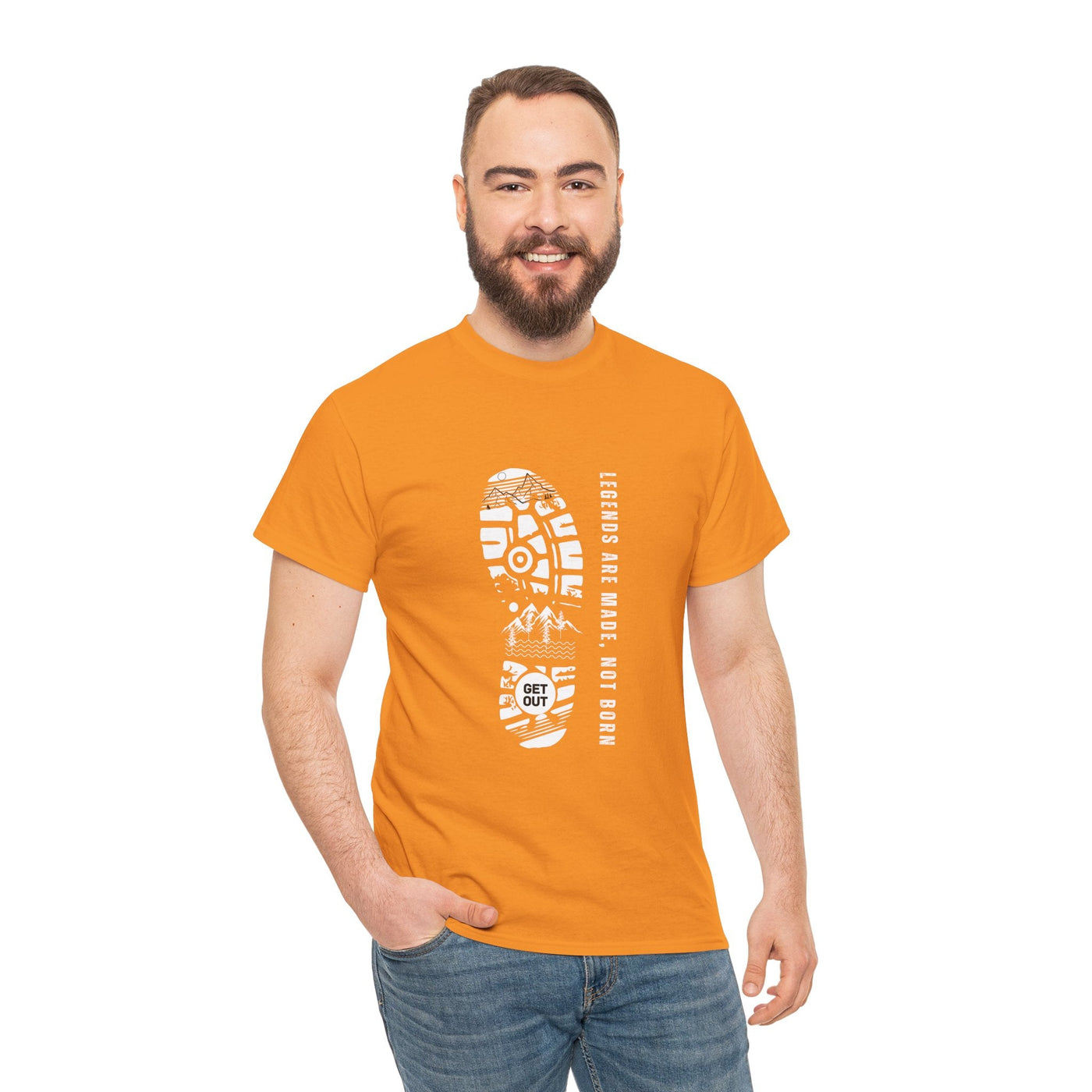 Unisex heavy cotton tee with "Legends are made NOT BORN" design.