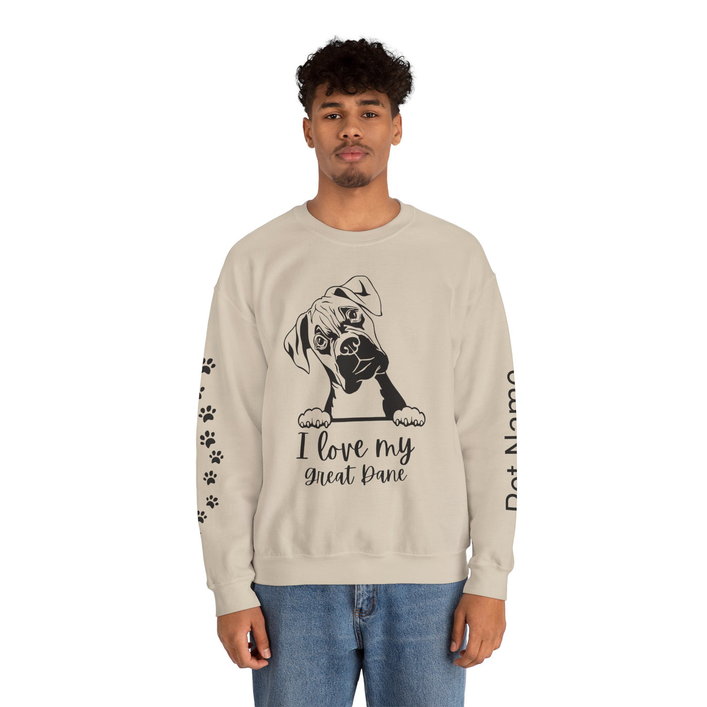Great Dane Lover Sweatshirt, Pet's Name Personalized Gift Idea, Great Dane Dog Owner Apparel, Custom Dog Paw Print Jumper, Comfy Crewneck - NOTALIFY