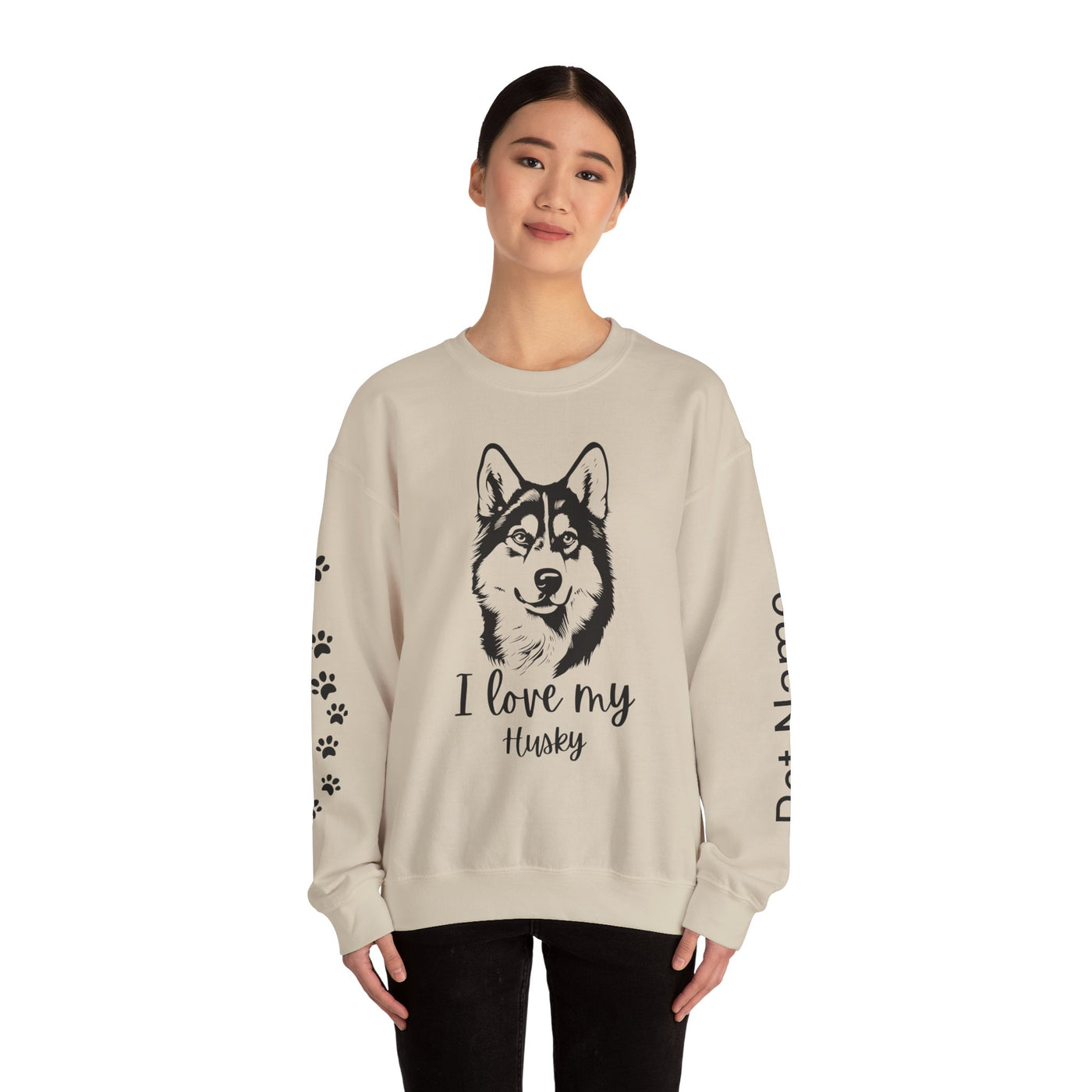Husky Lover Sweatshirt, Pet's Name Personalized Gift Idea, Husky Dog Owner Apparel, Custom Dog Paw Print Jumper, Comfy Crewneck - NOTALIFY
