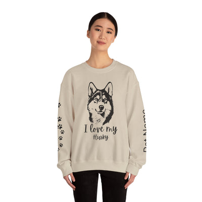 Husky Lover Sweatshirt, Pet's Name Personalized Gift Idea, Husky Dog Owner Apparel, Custom Dog Paw Print Jumper, Comfy Crewneck - NOTALIFY