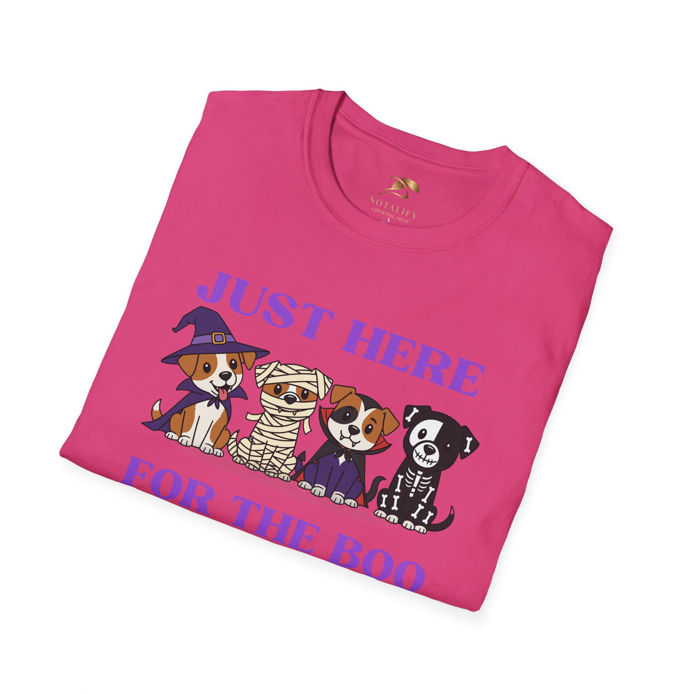 NOTALIFY Just Here for the Boo Dog Halloween TEE | Cute Puppy Costume | Soft Cotton | Fun Fall Outfit for Kids & Adults
