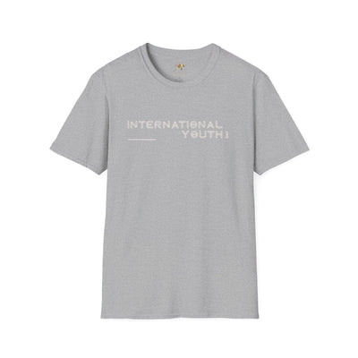 Unisex gray softstyle t-shirt with "International Youth" text celebrating International Youth Day