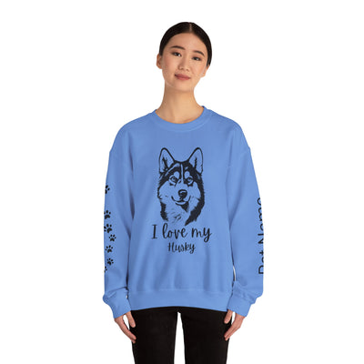Husky Lover Sweatshirt, Pet's Name Personalized Gift Idea, Husky Dog Owner Apparel, Custom Dog Paw Print Jumper, Comfy Crewneck - NOTALIFY