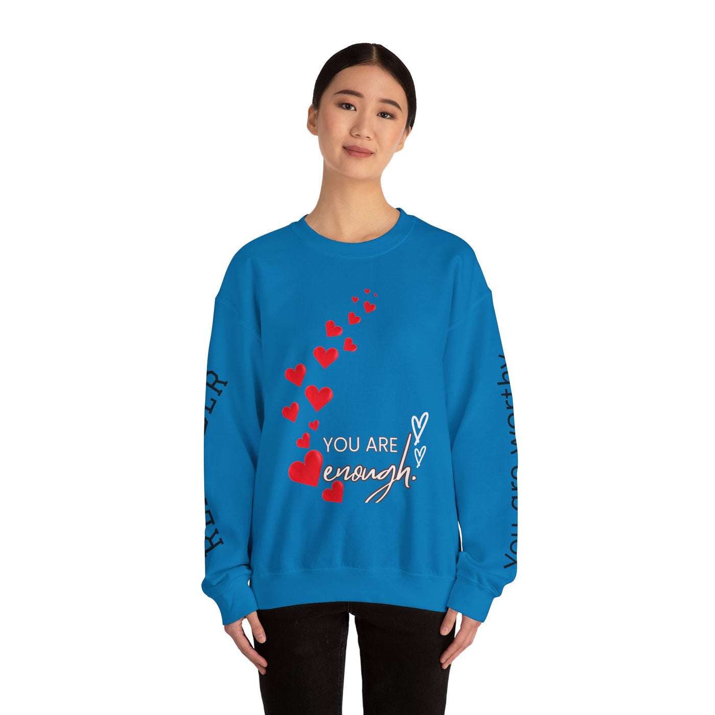 You are Enough Hearts Love Sweatshirt - Unisex Heavy Blend Crewneck, Gift for Him Her, Ultimate Comfort, Every Season, Unisex Sweatshirt - NOTALIFY