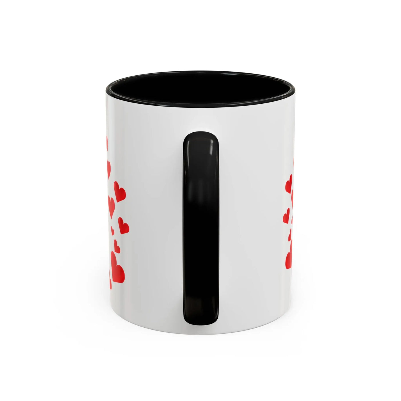 You are Enough Mug with red hearts, 11oz white ceramic, black handle accent coffee cup.