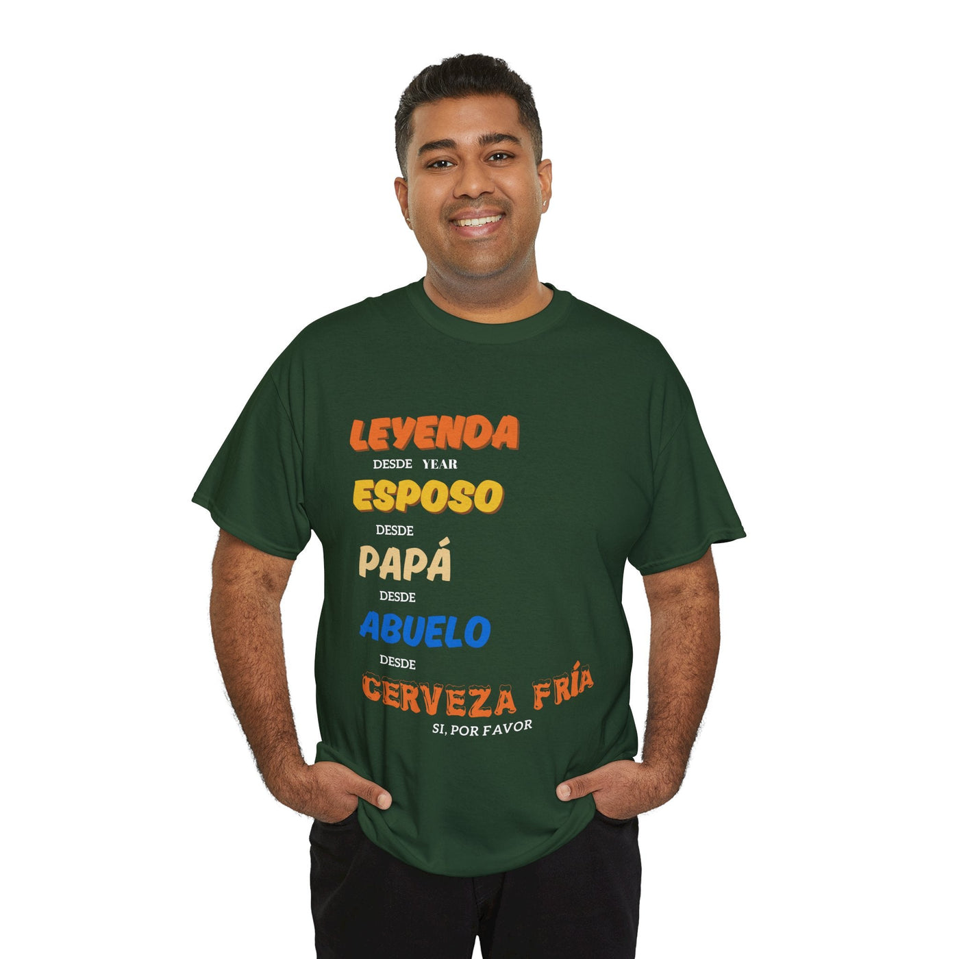 Funny Grandpa Beer Shirt with bold Spanish text celebrating legendary fatherhood, perfect gift for humorous dads and grandpas.