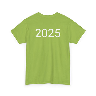 Green Astronaut Space Vibes Tee with "2025" printed on the back; perfect for space lovers seeking a chill, cosmic vibe.