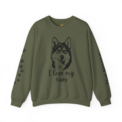 Husky Lover Sweatshirt, Pet's Name Personalized Gift Idea, Husky Dog Owner Apparel, Custom Dog Paw Print Jumper, Comfy Crewneck - NOTALIFY