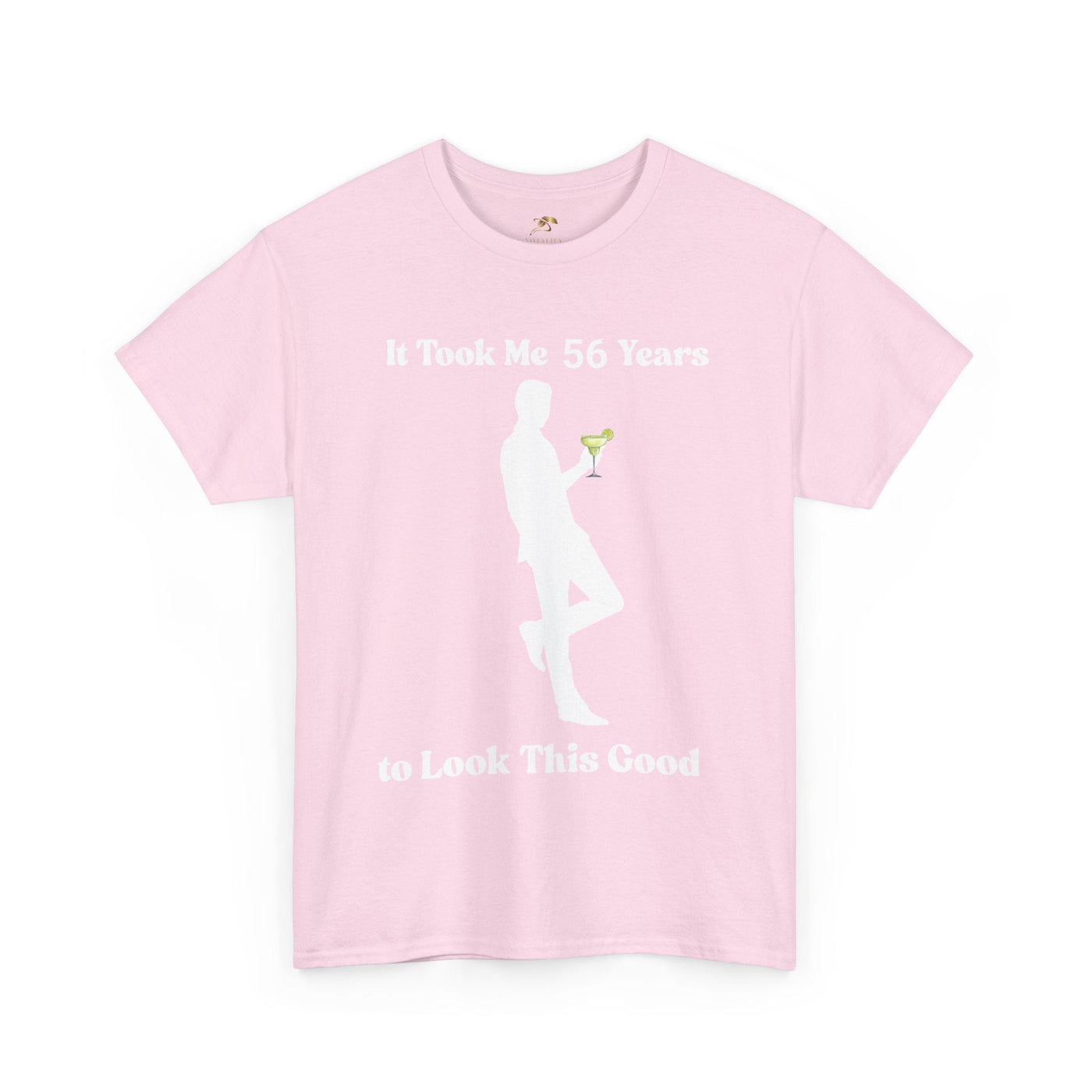 Funny "It Took Me Years to Look This Good" birthday t-shirt with margarita silhouette in pink.