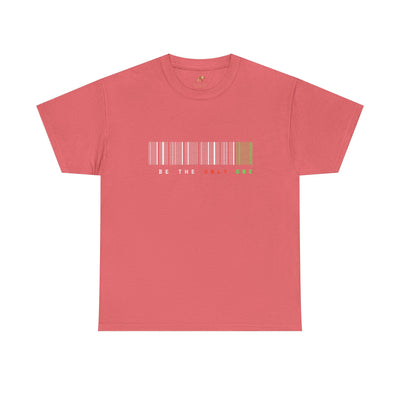 Unique "Be The Only One" barcode t-shirt in blue with a minimalist design