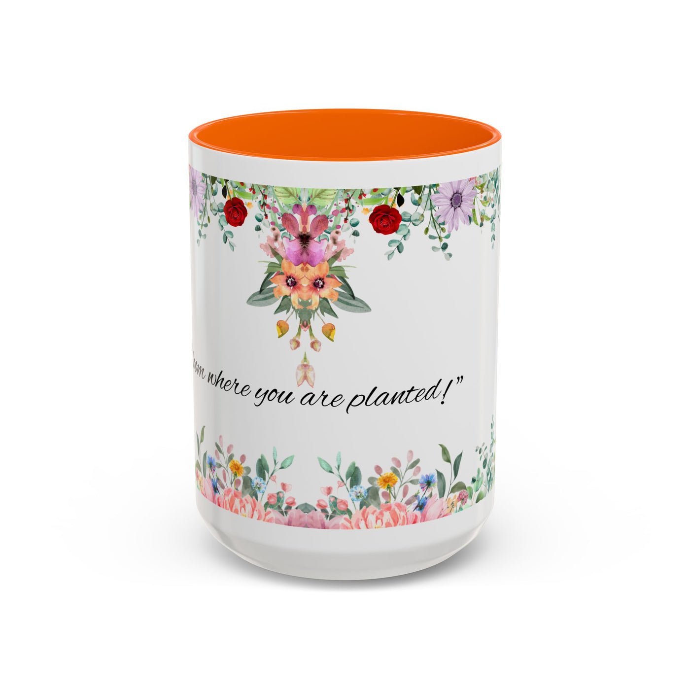 Mug, Inspirational Ceramic Cup w/ Flower Design, Bloom where you are planted, Gift for her/him, Quote Tea Mug, Home Office Decor, - NOTALIFY