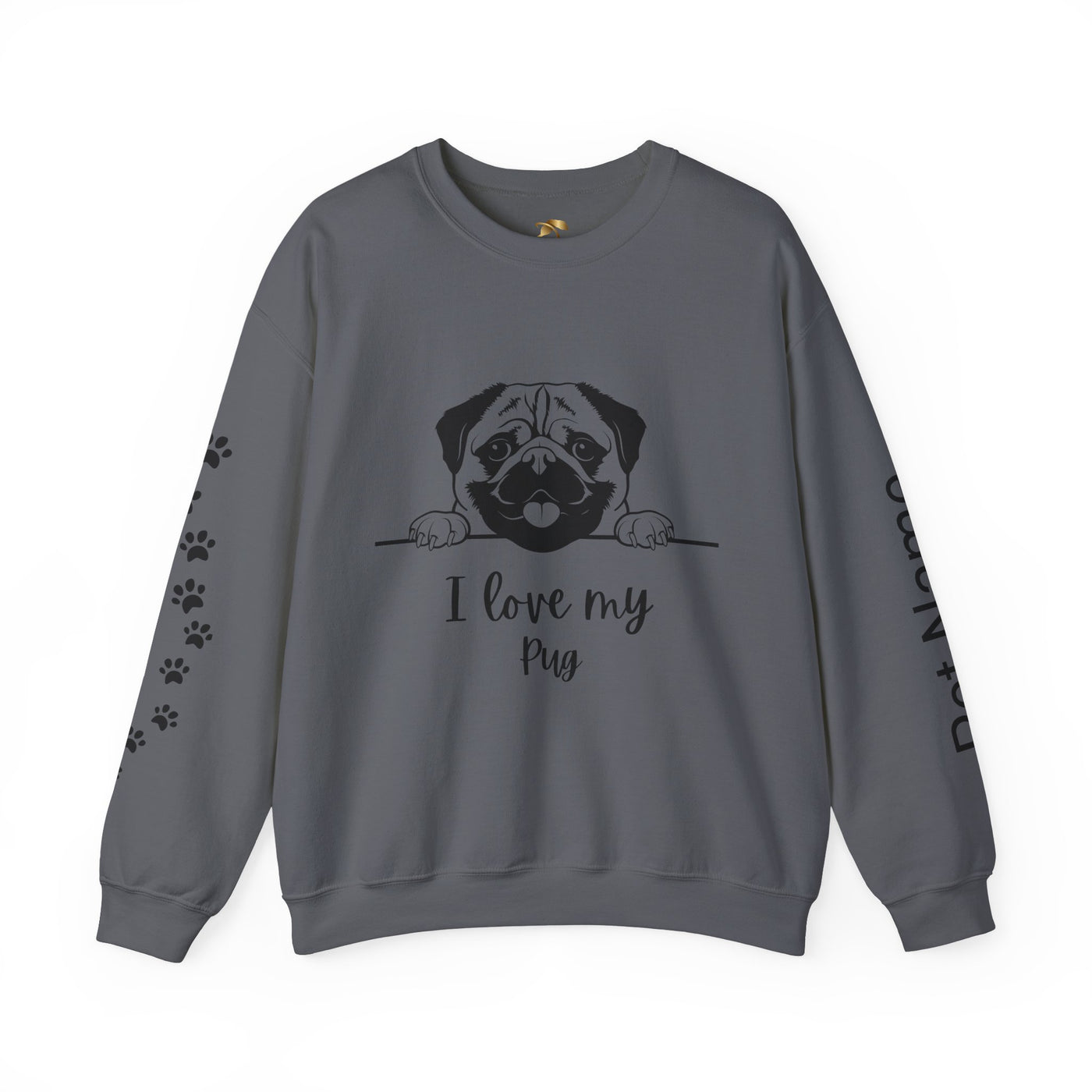 Pug Dog Lover Sweatshirt, Pet's Name Personalized Gift Idea, Pug Dog Owner Apparel, Custom Dog Paw Print Jumper, Comfy Crewneck - NOTALIFY