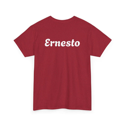 Funny Spanish Dad Beer Shirt with "Ernesto" on the back, red color, perfect Father's Day gift.