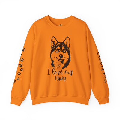 Husky Lover Sweatshirt, Pet's Name Personalized Gift Idea, Husky Dog Owner Apparel, Custom Dog Paw Print Jumper, Comfy Crewneck - NOTALIFY