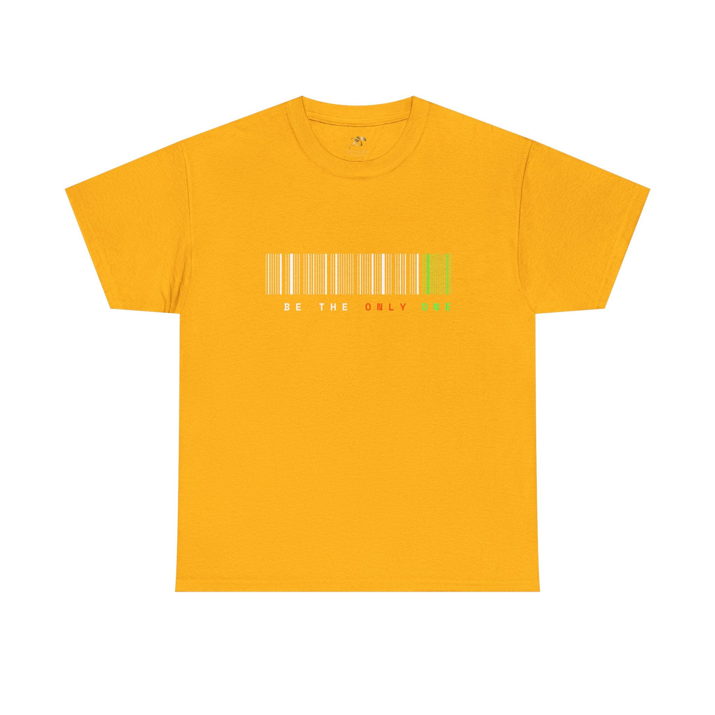 Unique "Be The Only One" barcode t-shirt in blue with a minimalist design