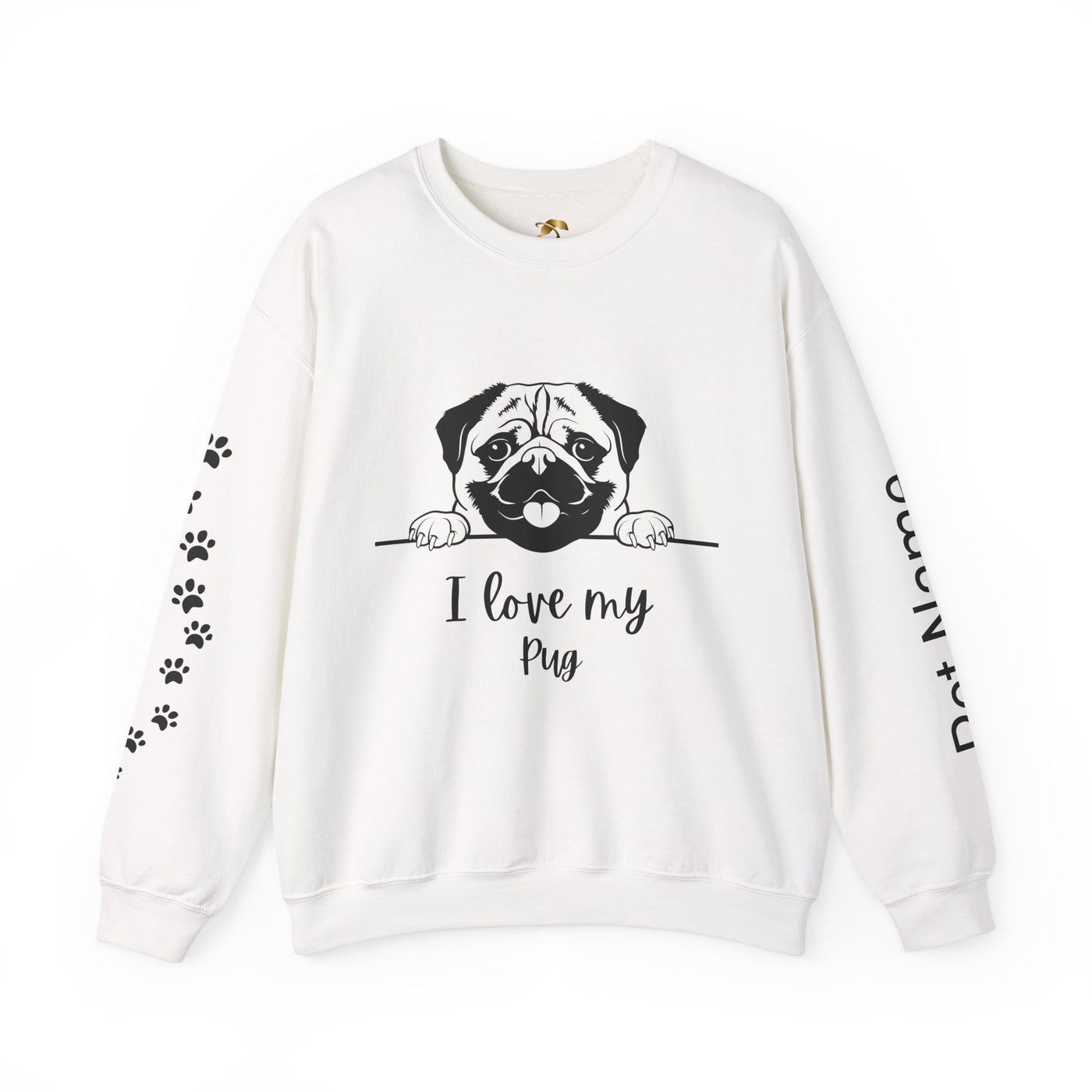 Pug Dog Lover Sweatshirt, Pet's Name Personalized Gift Idea, Pug Dog Owner Apparel, Custom Dog Paw Print Jumper, Comfy Crewneck - NOTALIFY