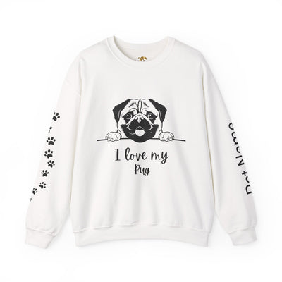Pug Dog Lover Sweatshirt, Pet's Name Personalized Gift Idea, Pug Dog Owner Apparel, Custom Dog Paw Print Jumper, Comfy Crewneck - NOTALIFY