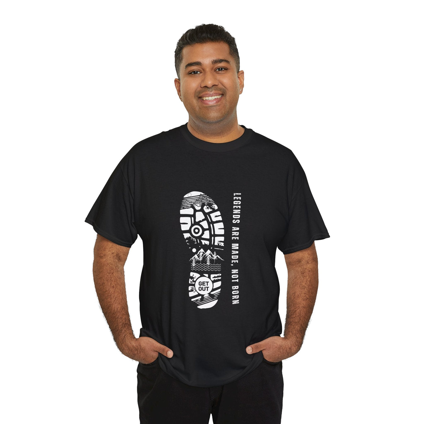 Unisex heavy cotton tee with "Legends are made NOT BORN" graphic, inspirational design.