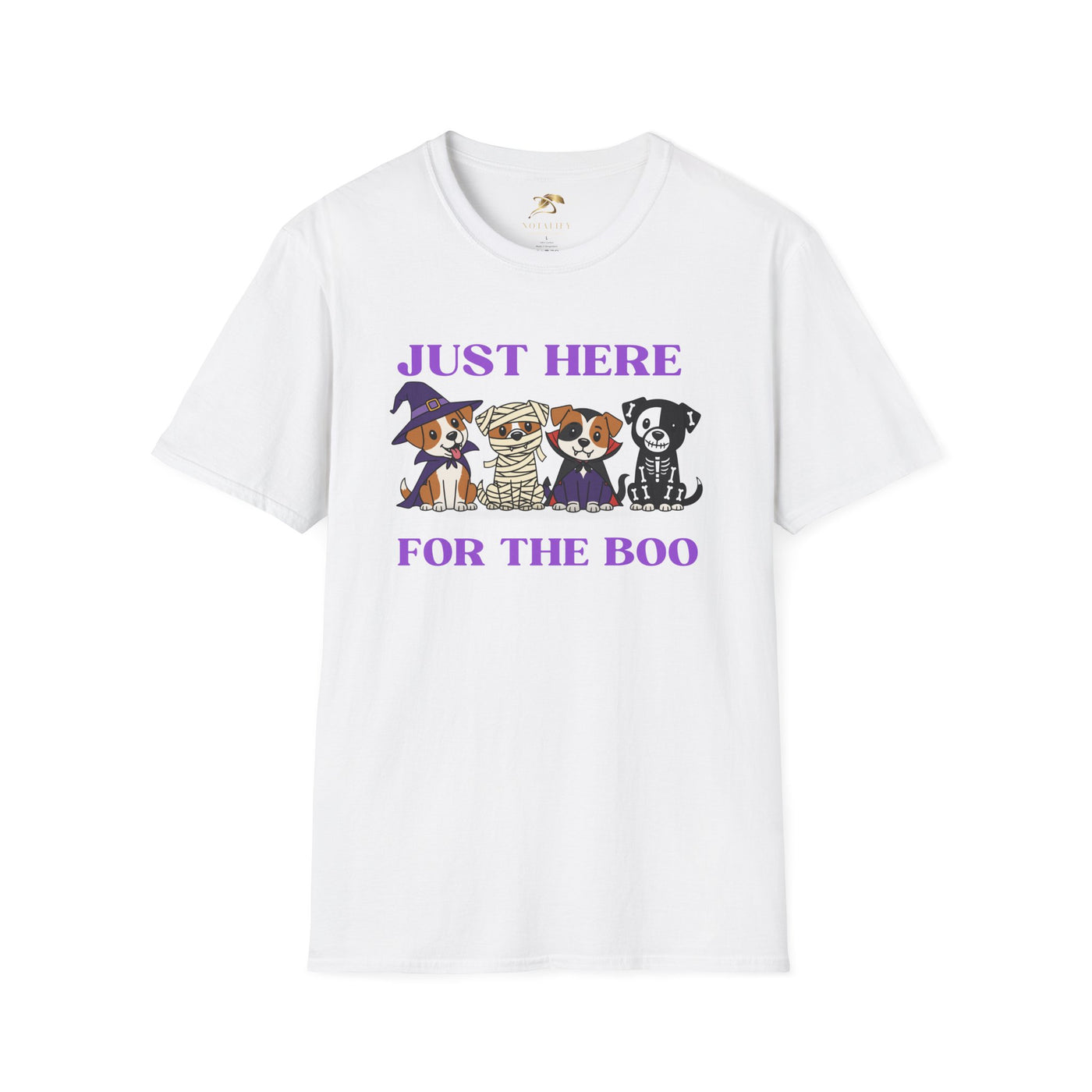 NOTALIFY Just Here for the Boo Dog Halloween TEE | Cute Puppy Costume | Soft Cotton | Fun Fall Outfit for Kids & Adults