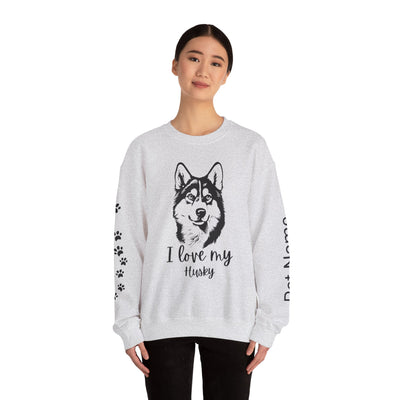 Husky Lover Sweatshirt, Pet's Name Personalized Gift Idea, Husky Dog Owner Apparel, Custom Dog Paw Print Jumper, Comfy Crewneck - NOTALIFY