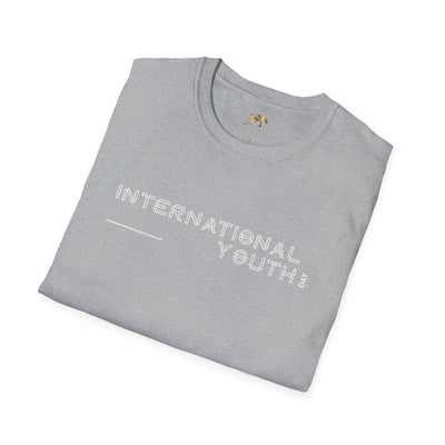 Folded grey unisex t-shirt with "International Youth Day" text for youth celebration