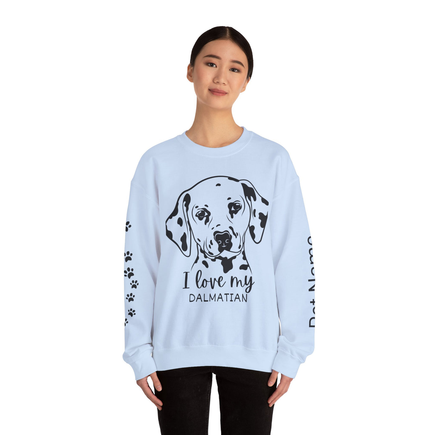 Damatian Dog Lover Sweatshirt, Pet's Name Personalized Gift Idea, Frenchie Dog Owner Apparel, Custom Dog Paw Print Jumper, Comfy Crewneck