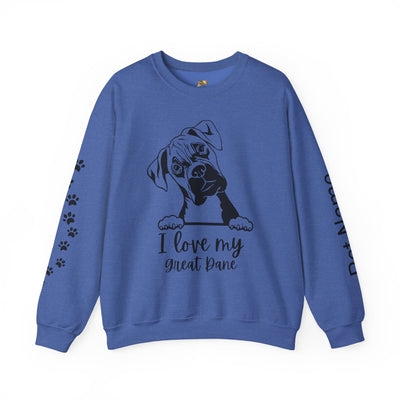 Great Dane Lover Sweatshirt, Pet's Name Personalized Gift Idea, Great Dane Dog Owner Apparel, Custom Dog Paw Print Jumper, Comfy Crewneck - NOTALIFY