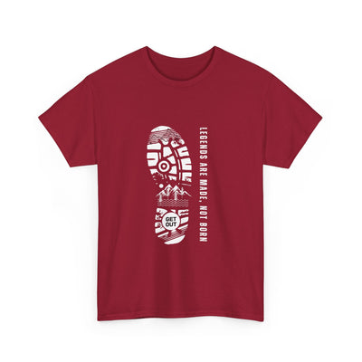 Unisex heavy cotton tee with "Legends are made NOT BORN" graphic, durable and comfortable.