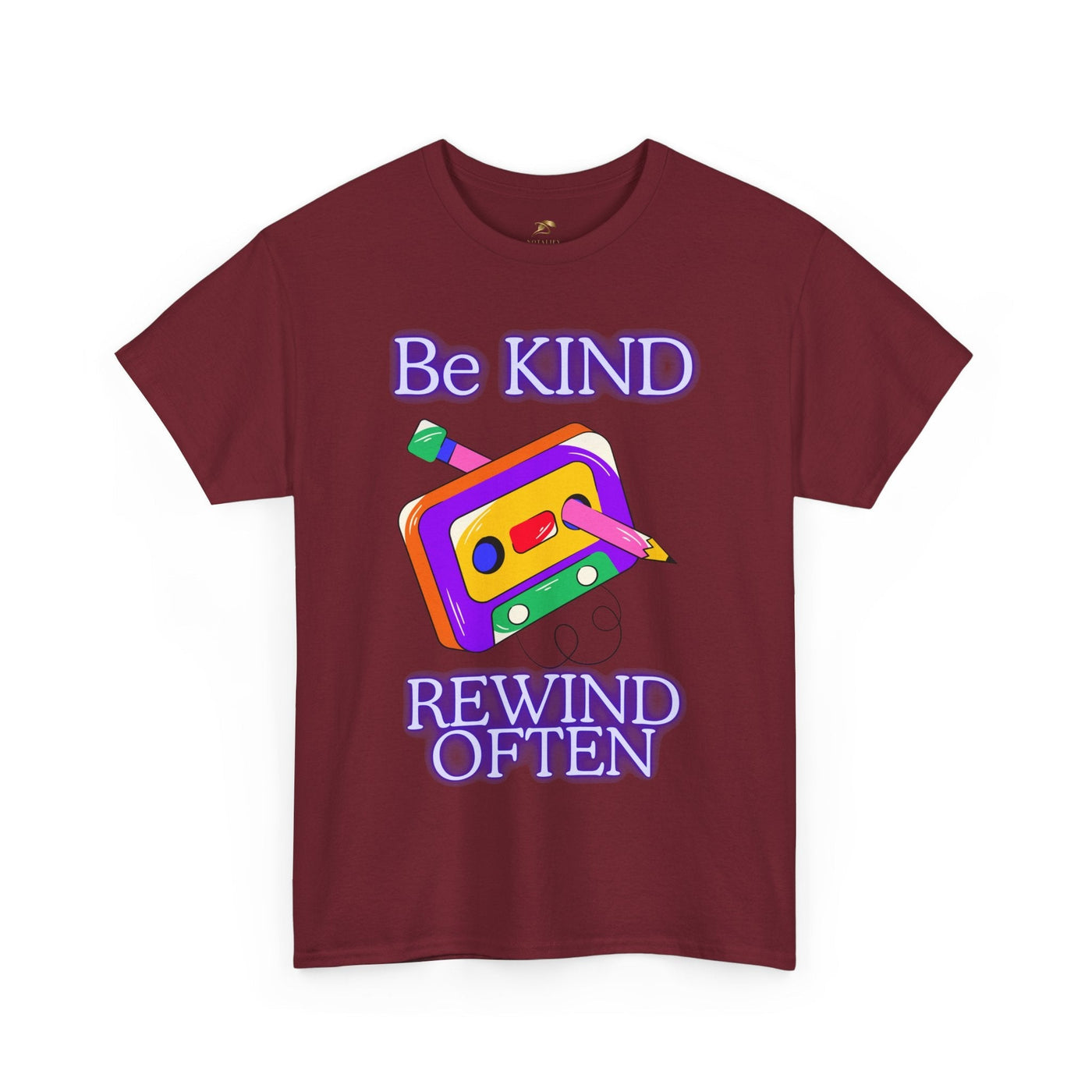 Retro "Be Kind, Rewind Often" unisex graphic tee with nostalgic 90s design.