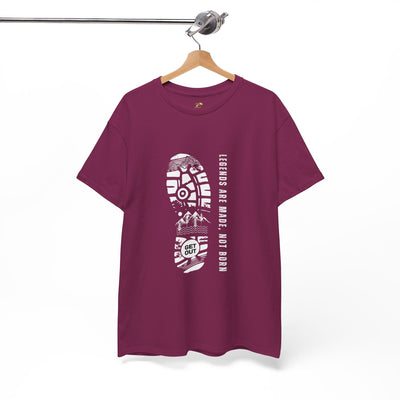 Unisex heavy cotton tee with "Legends are made NOT BORN" graphic, inspirational design.