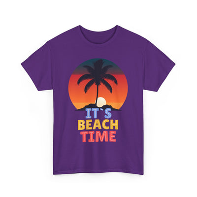 Beach Time Summer 2025 T-Shirt with tropical sunset and palm tree design.