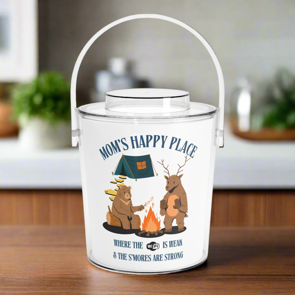 Camping Ice Bucket with Tongs, Mom's Happy Place Decor, Unique Gift fo