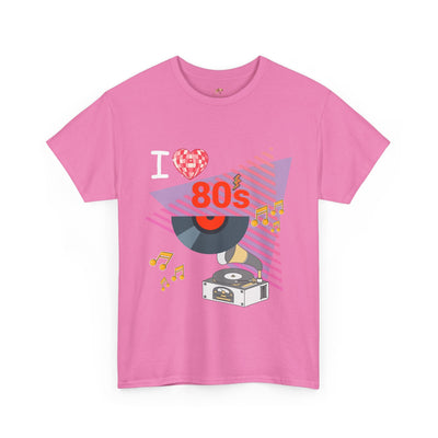 Pink 80's Music Lover T-Shirt with vintage record player graphic and retro style design