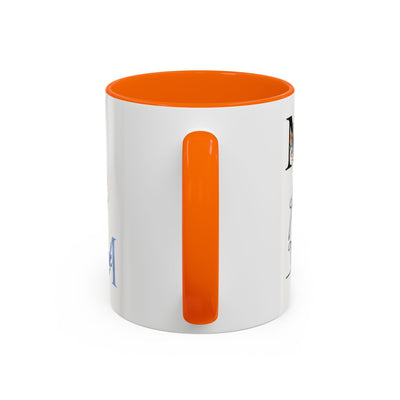 Mother's Day mug with orange handle, features 'madre' and floral design, ceramic giftware.