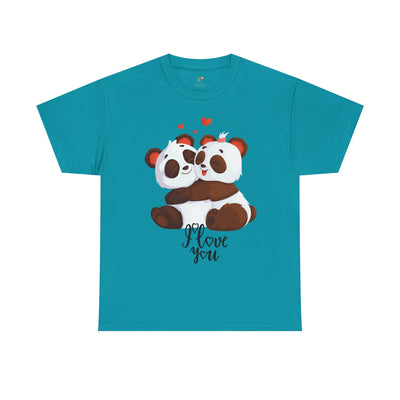 Romantic Panda Tee, Romantic Graphic T-shirt, two panda bears hugging each other with an I love you message - NOTALIFY