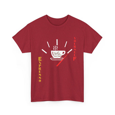 Unisex "Expresso Yourself" coffee T-shirt with espresso cup design and humorous wordplay.