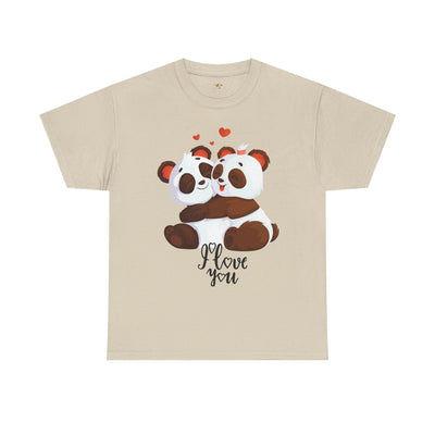 Romantic Panda Tee, Romantic Graphic T-shirt, two panda bears hugging each other with an I love you message - NOTALIFY