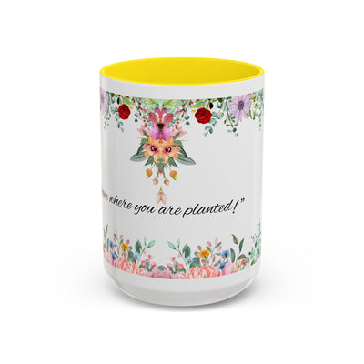Mug, Inspirational Ceramic Cup w/ Flower Design, Bloom where you are planted, Gift for her/him, Quote Tea Mug, Home Office Decor, - NOTALIFY