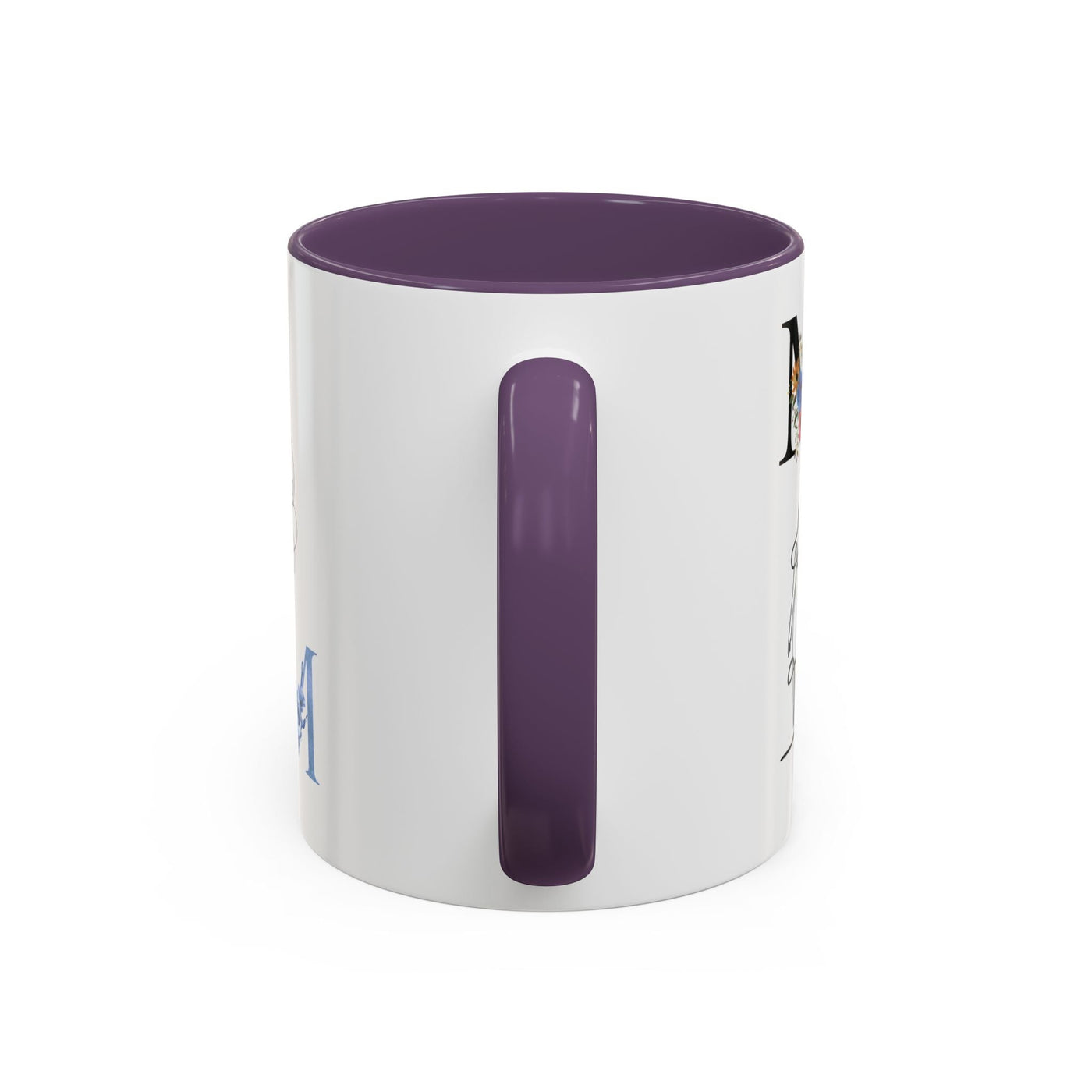 Mother's Day mug with purple interior and handle, floral design, customizable name options for a heartfelt gift.