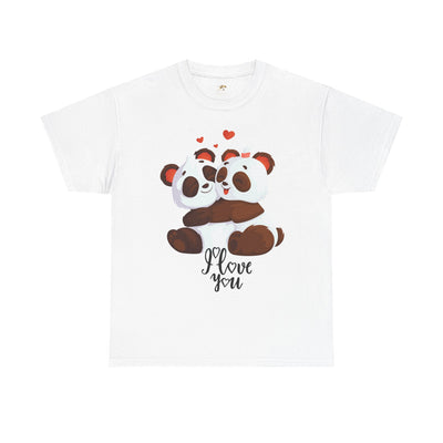 Romantic Panda Tee, Romantic Graphic T-shirt, two panda bears hugging each other with an I love you message - NOTALIFY