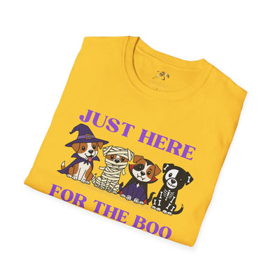 NOTALIFY Just Here for the Boo Dog Halloween TEE | Cute Puppy Costume | Soft Cotton | Fun Fall Outfit for Kids & Adults