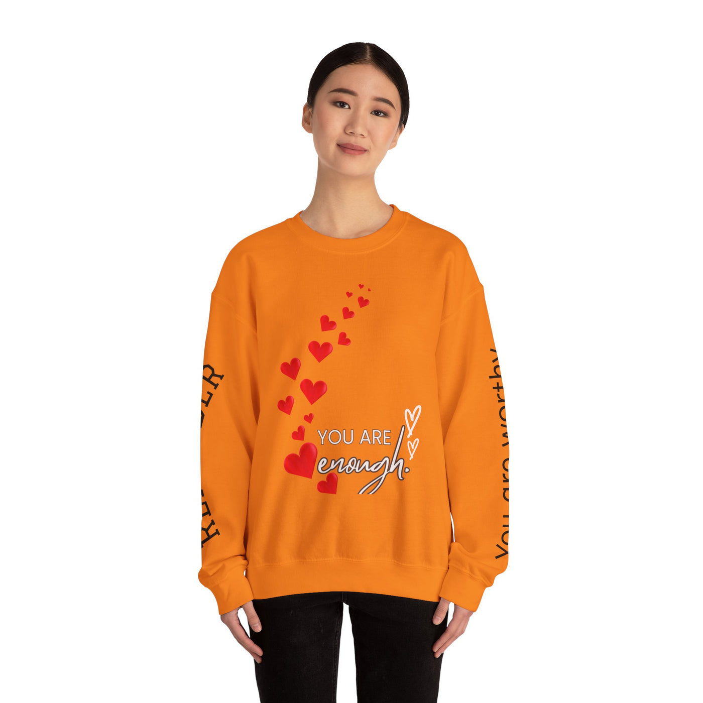 You are Enough Hearts Love Sweatshirt - Unisex Heavy Blend Crewneck, Gift for Him Her, Ultimate Comfort, Every Season, Unisex Sweatshirt - NOTALIFY