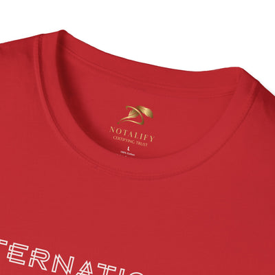 Red International Youth Day unisex softstyle cotton t-shirt with crew neckline, ethically made, lightweight and comfortable design.