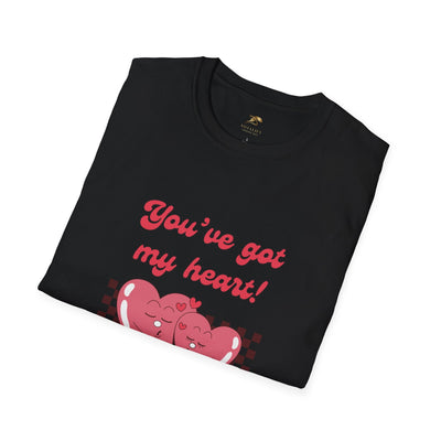 Unisex heart graphic tee with "You've got my heart" design, perfect for Valentine's Day.