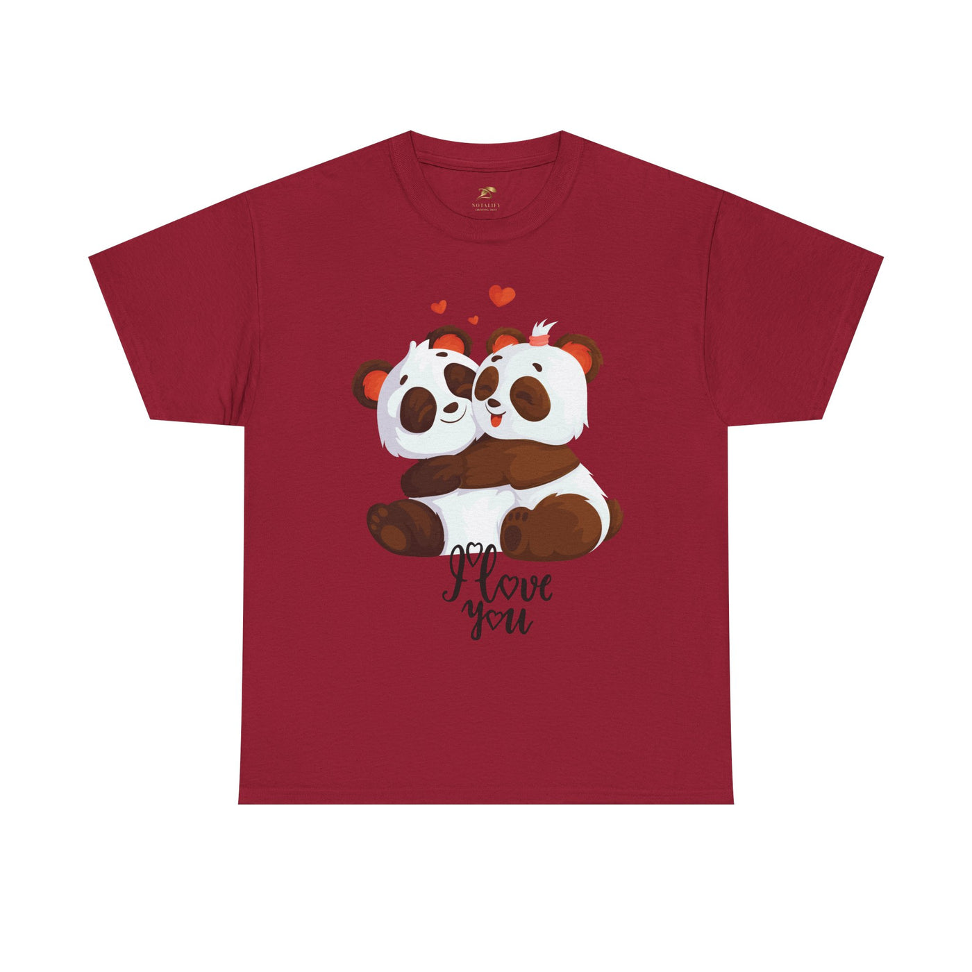 Romantic Panda Tee, Romantic Graphic T-shirt, two panda bears hugging each other with an I love you message - NOTALIFY