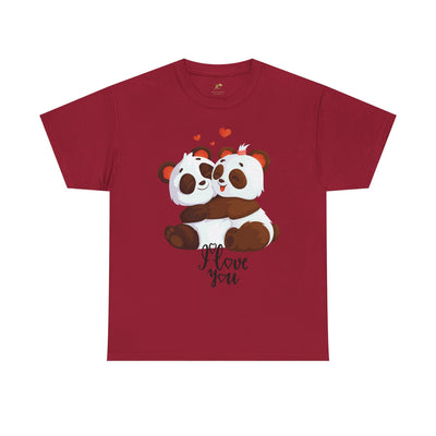 Romantic Panda Tee, Romantic Graphic T-shirt, two panda bears hugging each other with an I love you message - NOTALIFY