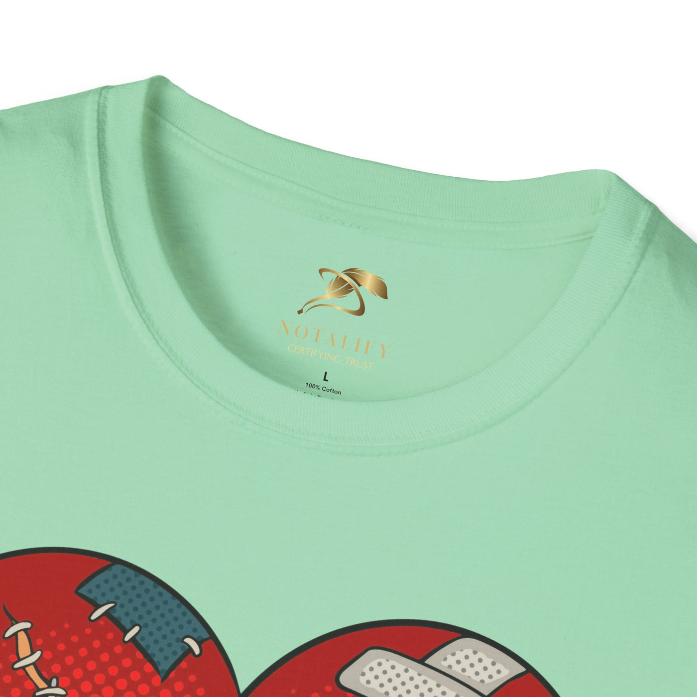 Unisex Heart Fixed Enamorados T-Shirt for Valentine's Day featuring a colorful patched heart design.